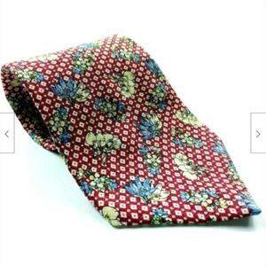 Floral Blue Red White Flower Squares Silk Tie